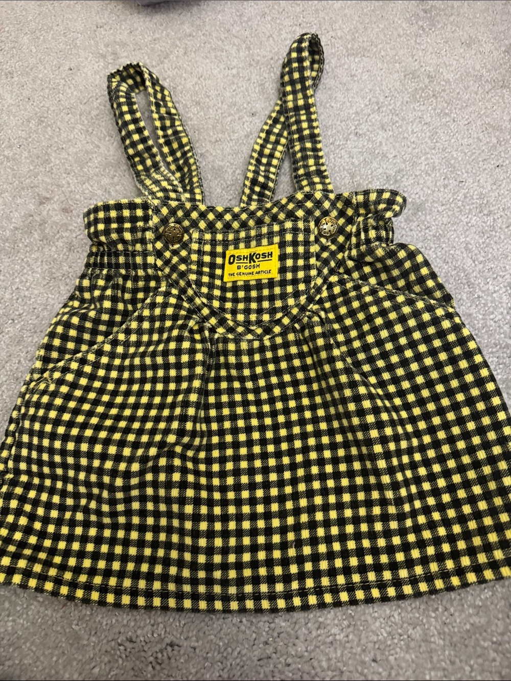 Vintage OshKosh Yellow & Black Gingham Pinafore Dress